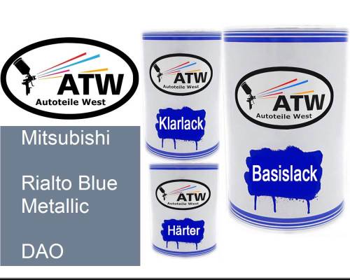 Mitsubishi, Rialto Blue Metallic, DAO: 500ml Lackdose + 500ml Klarlack + 250ml Härter - Set, von ATW Autoteile West.